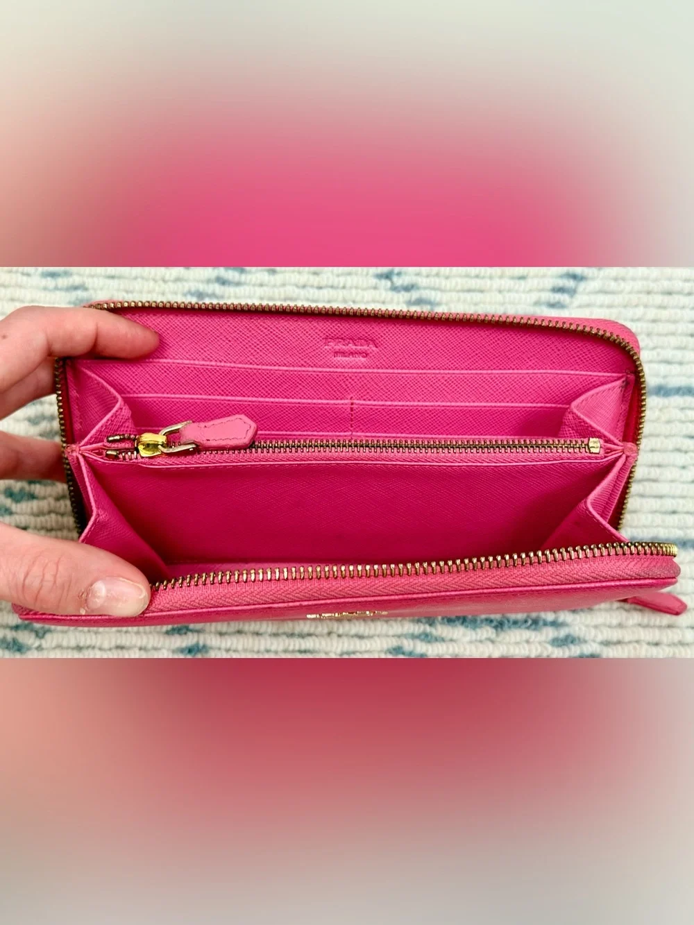PRADA Y2K Barbiecore Hot Pink Saffiano Leather Zip Wallet/Clutch - Fits IPhone
